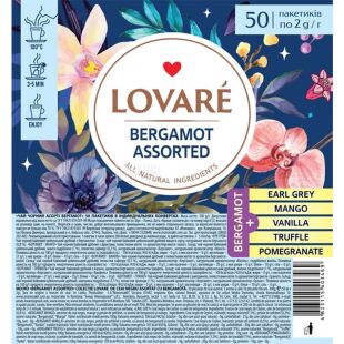 Lovare, Bergamot Assorted, 50 шт. х 2 г, Чай черный с бергамотом, ароматизированный