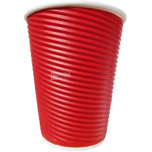 Промтус Стакан бумажный гофрированный красный 400 мл, 25 шт, D92