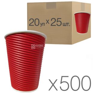 Промтус, Стакан паперовий, 400 мл, 20 упаковок х 25 шт, D 92, гофрований, червоний