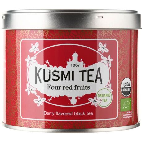 Kusmi Tea, Quatre fruits rouges, 100 г, Чай черный, Четыре красных ягоды, ж/б