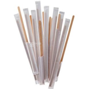 Ecowood, Мішалка дерев'яна преміум, 14 см, 250 шт., індивідуальна упаковка