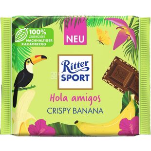 Ritter Sport Hola Amigos, 100 г, Рітер Спорт, Шоколад молочний з банановими кріспами