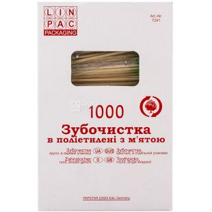 Linpac, 1000 шт., Зубочистки бамбукові з м'ятою, в індивідуальній упаковці