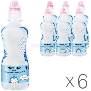 Малятко, Спорт, 0,33 л,  Упаковка 6 шт., Вода детская негазированная, с первых дней жизни, ПЭТ