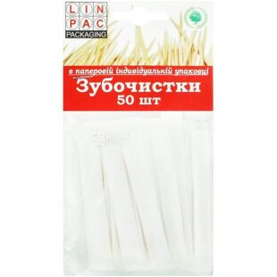 Linpac, 50 шт., Зубочистки бамбуковые, в индивидуальной бумажной упаковке