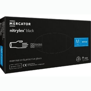 Mercator Nitrylex, 100 шт., Розмір M, Меркатор, Рукавички нестерильні, нітрилові, без пудри, чорні