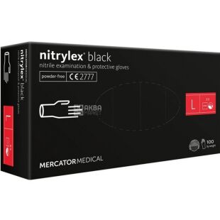 Mercator Medical, 100 шт., Размер L, Перчатки нитриловые, нестерильные, неопудреные, черные