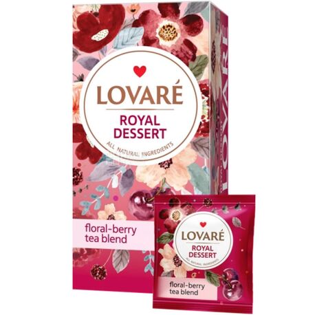 Lovare, Royal dessert, 24 пак. х 1,5 г, Чай Ловаре, Королевский десерт, Смесь цветочного и фруктового чая 