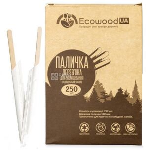 Ecowood, Мішалка дерев'яна преміум, 14 см, 250 шт., індивідуальна упаковка
