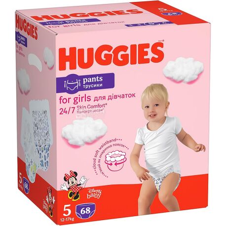 Huggies Pants Girl, 68 шт., Хаггис, Подгузники-трусики для девочек, Размер 5, 12-17 кг