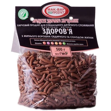 Мак-Вар Екопродукт №7, 500 г, Макарони житні з пророслим зерном, Здоров'я