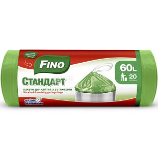 Fino Стандарт, 20 шт., 60 л, Пакети для сміття, із затяжками