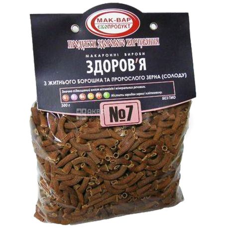 Мак-Вар Екопродукт №7, 500 г, Макарони житні з пророслим зерном, Здоров'я