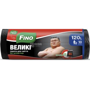 Fino, 10 шт., 120 л, Пакеты для мусора, без затяжек, большие, суперпрочные, ассорти