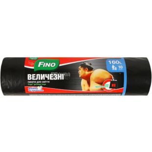 Fino, 10 шт., 160 л, Пакеты для мусора, без затяжек, огромные, суперпрочные, ассорти