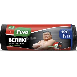 Fino, 15 шт., 120 л, Пакеты для мусора, без затяжек, большие, суперпрочные, ассорти