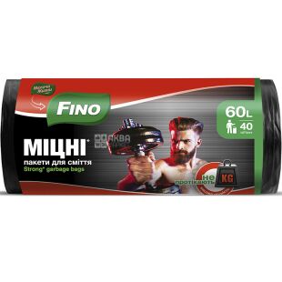 Fino Міцні, 40 шт., 60 л, Пакети для сміття, 60х70 см, чорні