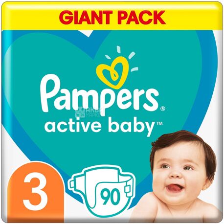 Pampers Active Baby-Dry 3, 90 6-10 kg, Diapers, Midi, Giant