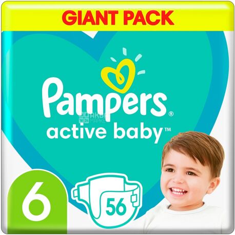 Pampers Active Baby-Dry 6, 56 pcs., 13-18 + kg, Diapers, Extra large, Giant Pack, m / s