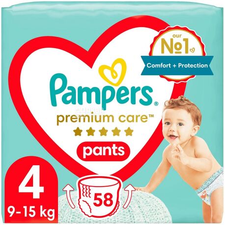 Pampers Premium Care Pants, 58 pcs, Pampers, Panty diapers, Size 4, 9-15 kg