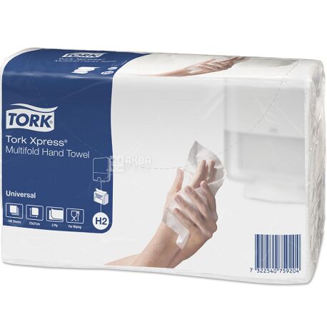 Tork Xpress, Полотенца бумажные Торк, 2-х слойные, Z-сложения, белые,190 шт.,  23х21 см