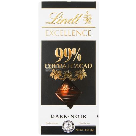 Lindt, 50 г, черный шоколад, 99% какао, Excellence, Dark Noir
