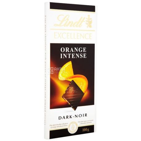 Lindt, 100 г, чорний шоколад, з апельсином, 47% какао, Excellence, Intense Orange