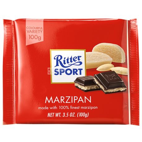 Ritter Sport, 100 г, чорний шоколад, з марципаном
