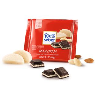 Ritter Sport, 100 г, Ритер Сопрт, Черный шоколад, с марципаном