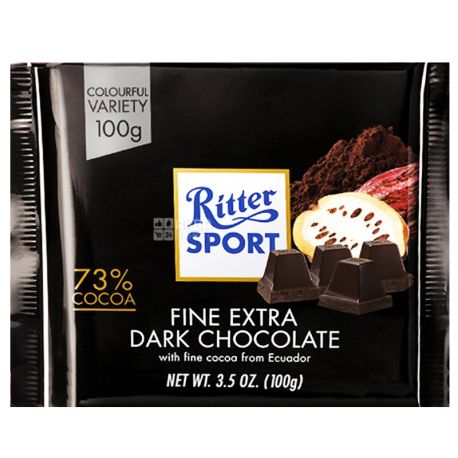 Ritter Sport, 100 г, екстрачорний шоколад, 72% какао