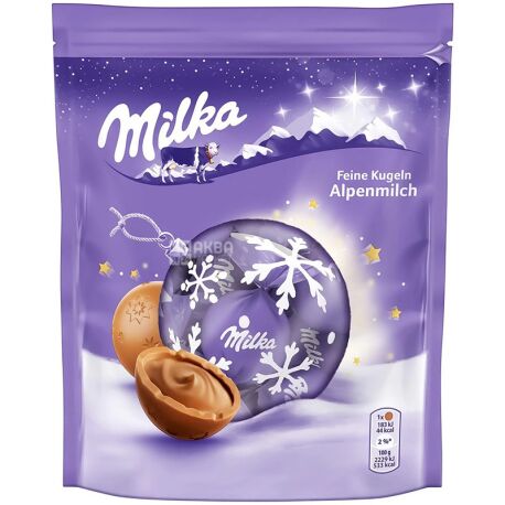 Milka, 90 g, Milk Chocolate Ball, with Milk Chocolate and Hazelnut Butter Center