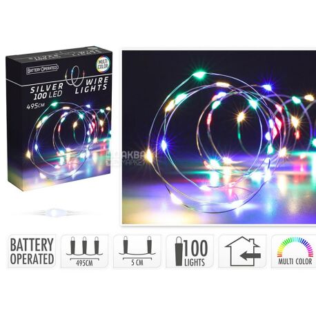 Koopman, Гирлянда 100 LED, внутренняя, разноцветная, от батареек, 495 см