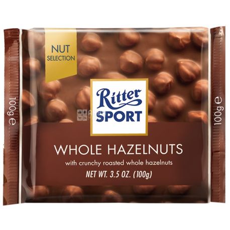 Ritter Sport, 100 г, молочный шоколад, с цельными лесными орехами