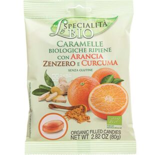 Le Specialitа Bio, 80 г, Леденцы органические с апельсином, имбирем и куркумой, Ле Специальита Био