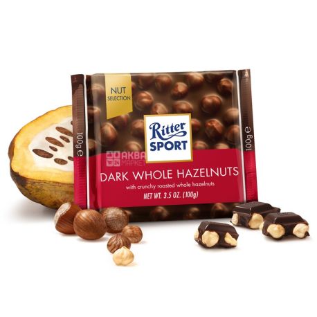 Ritter Sport, 100 г, черный шоколад, с цельными лесными орехами