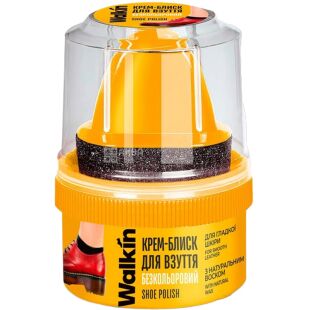 Walkin, 50 г, Крем-блеск с аппликатором для обуви из гладкой кожи, бесцветный
