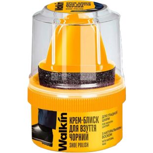 Walkin, 50 г, Крем-блеск с аппликатором для обуви из гладкой кожи, черный