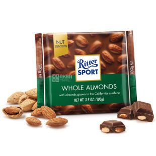Ritter Sport, 100 г, Рітер Спорт, Молочний шоколад, з цілим мигдалем