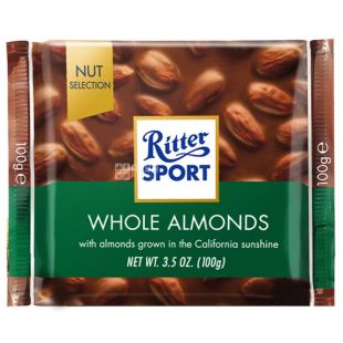 Ritter Sport, 100 г, Рітер Спорт, Молочний шоколад, з цілим мигдалем