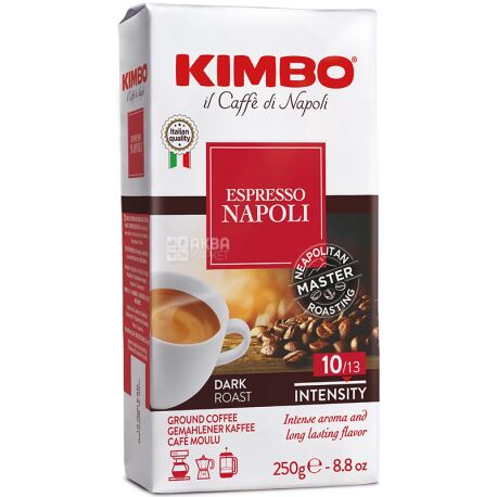 Kimbo Espresso Napoletano, 250 г, Кофе Кимбо Эспрессо Наполетано, средней обжарки, молотый 