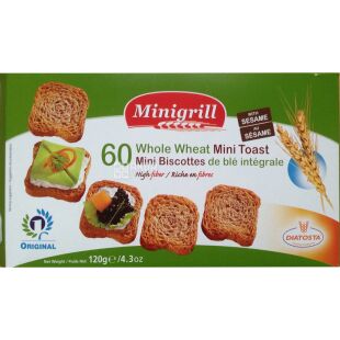 Diatosta Minigrill, 120 г, Тосты пшеничные мини из цельного зерна, 60 шт.