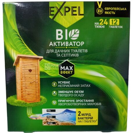 Expel, Bio, 12 шт., Биоактиватор для дачных туалетов и септиков, в таблетках 