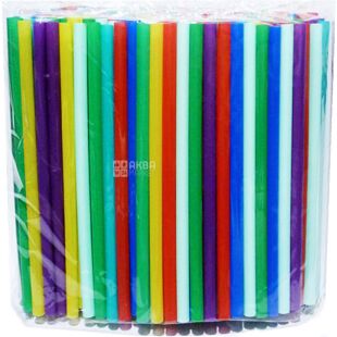 Помощница, Трубочки коктейльные без гофры, 500 шт., 12,5 см, цветные, пластиковые