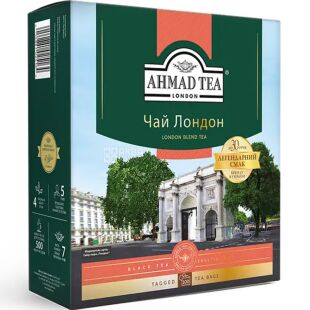 Ahmad Tea, 100 шт. х 2 г, Чай чорний Ахмад Лондон, дрібний