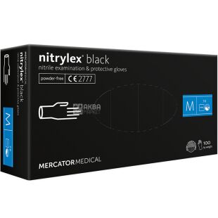 Mercator Nitrylex, 100 шт., Розмір M, Меркатор, Рукавички нестерильні, нітрилові, без пудри, чорні