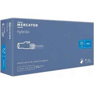 Mercator Hybryd+, 100 шт., Размер М, Меркатор, Перчатки виниловые, нестерильные, неопудренные, синие
