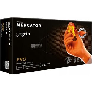 Mercator GoGrip PRO, 50 шт., Розмір ХL, Меркатор, Рукавички нітрилові текстурні, нестерильні, неопудрені, помаранчеві