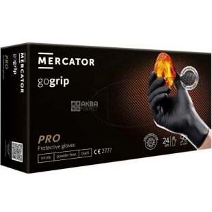 Mercator GoGrip PRO, 50 шт., Размер ХL, Меркатор, Перчатки нитриловые текстурные, нестерильные, неопудренные, черные