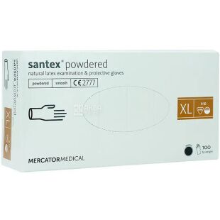 Mercator Santex, 100 шт., Розмір XL, Меркатор, Рукавички латексні, пудровані, нестерильні, білі