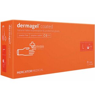 Mercator Dermagel, 100 шт., Розмір L, Меркатор, Рукавички латексні, нестерильні, неопудрені, білі